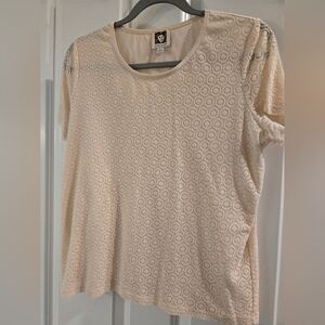 Anne Klein Suit Separates Blush Pink Lined Lace Short Sleeve Blouse Petite L EUC